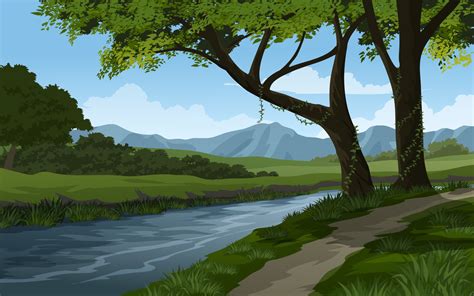 Beautiful rural forest landscape with river 5732468 Vector Art at Vecteezy