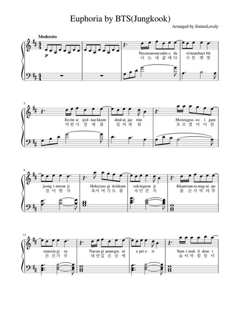 Download and print in PDF or MIDI free sheet music for Euphoria by BTS ...