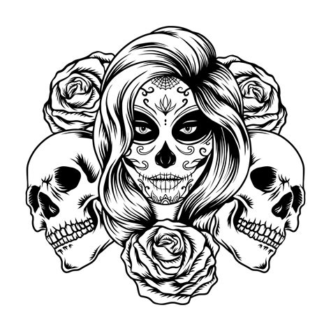 Illustration of lady sugar skull with roses 12951010 Vector Art at Vecteezy