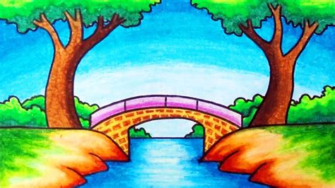 Easy River Scenery Drawing For Beginners How To Draw Simple Nature - Riset