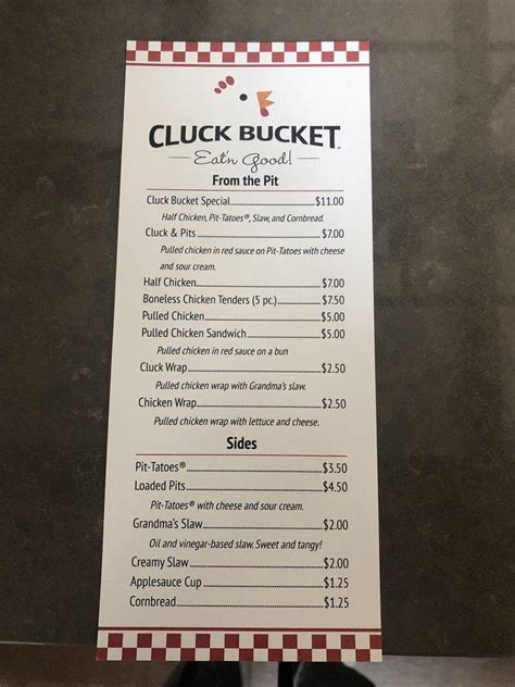 Menu at Cluck Bucket BBQ, Ludington