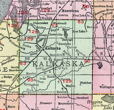 Kalkaska County, Michigan, 1911, Map, Rand McNally, Rapid City, Soules ...