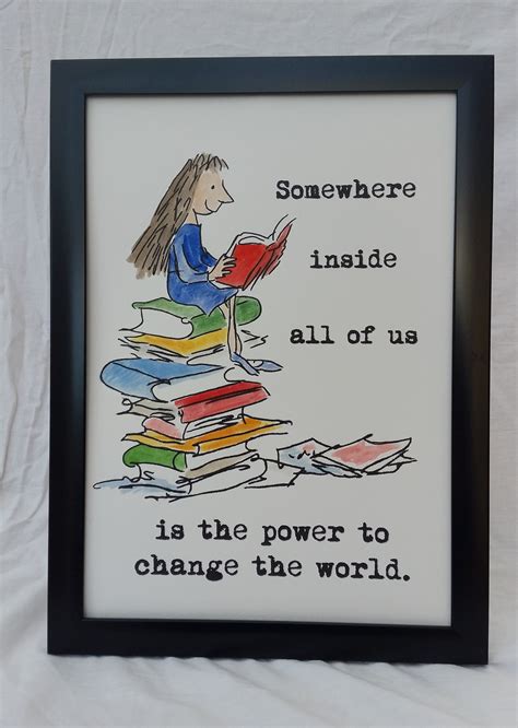 Hand Painted Matilda Reading on Pile of Books Quote and - Etsy UK ...