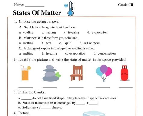 states of matter worksheet for grade 3: Download class 3 printable and ...