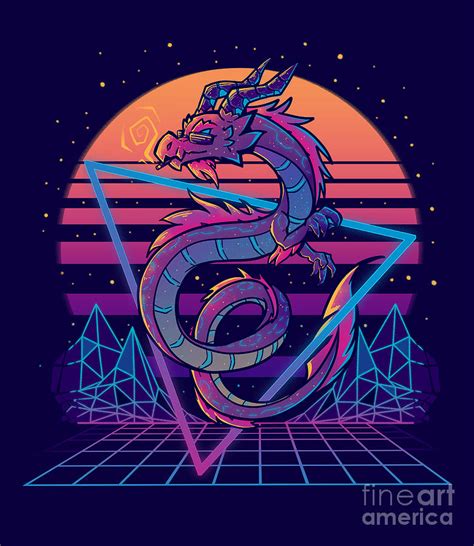 RetroWave Dragon Aesthetic Digital Art by Sarah Richford