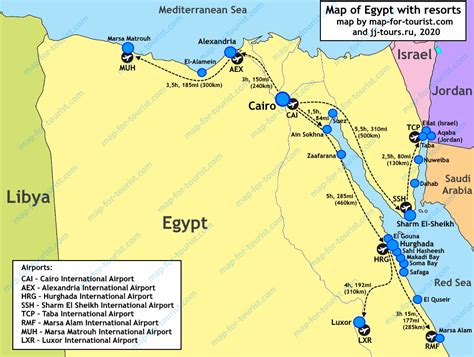 Map of Egypt - resorts, airports, cities