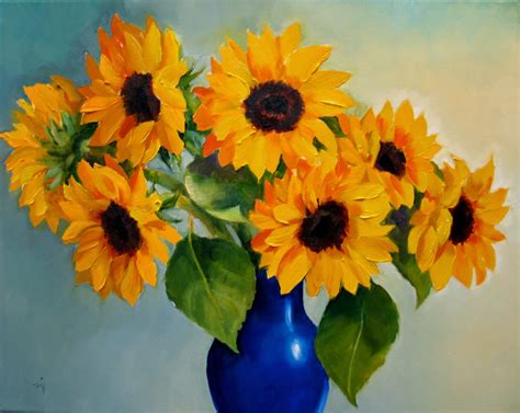 Nel's Everyday Painting: Sunflowers in Blue Vase