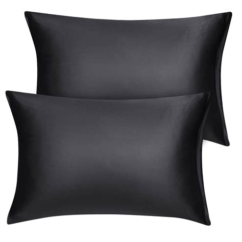 Unique Bargains 2 Pack Silky Satin Pillowcases, Black, Queen 21"x31 ...