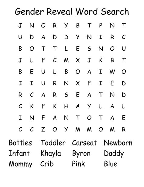 Gender Reveal Word Search - WordMint