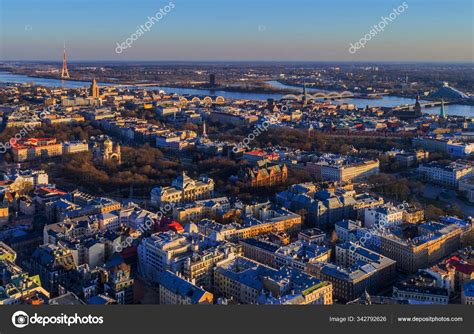 Beautiful aerial panorama view of Riga city skyline, Latvia – Stock ...