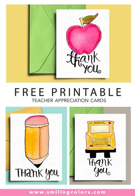 Free Printable teacher appreciation cards - Smitha Katti