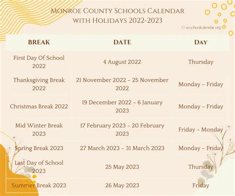 Monroe County Schools Calendar with Holidays 2023-2024