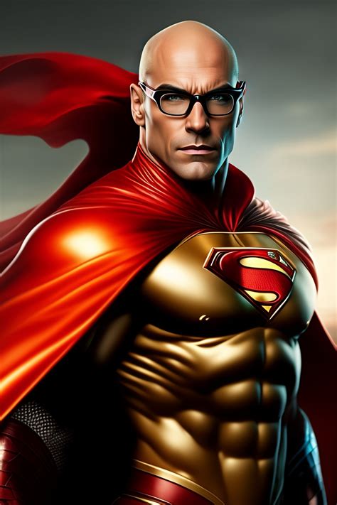 Lexica - Picture of bald muscular superhero with glasses and cape