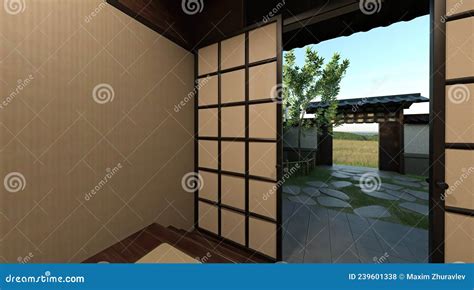 Samurai House Exterior and Interior 3d Illustration Stock Illustration ...