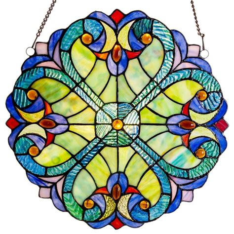 River of Goods Halston Blue Stained Glass Window Panel | The Home Depot ...