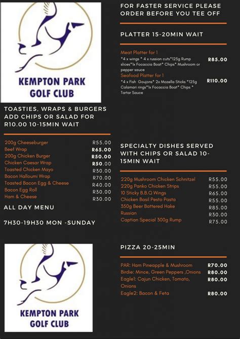 Menus – Kempton Park Golf Club