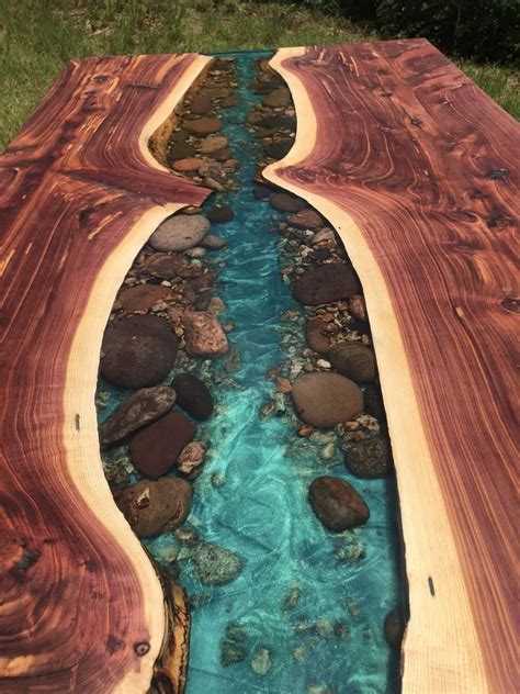 Cedar Live Edge River Dining Table With Stone Resin - Etsy | Diy resin ...