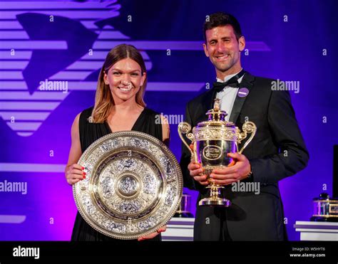 2019 champions, Simona Halep and Novak Djokovic with their winners ...