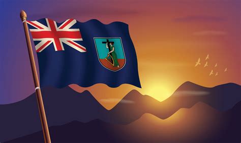 Montserrat flag with mountains and sunset in the background 20896266 ...