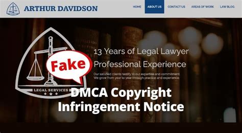 Fake DMCA Copyright Infringement Notice from “Arthur Davidson”