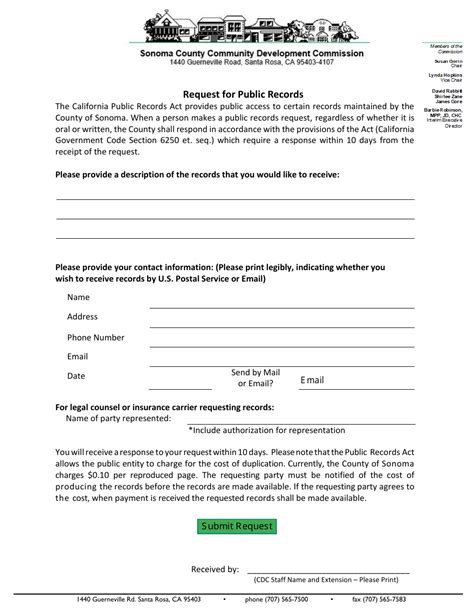 Sonoma County, California Request for Public Records - Fill Out, Sign ...