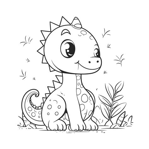 Cute Baby Dinosaur Coloring Page Outline Sketch Drawing Vector, Baby ...