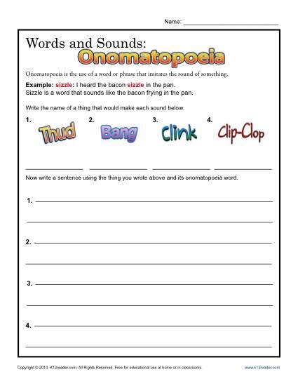 Words and Sounds: Onomatopoeia | Figurative Language Worksheets