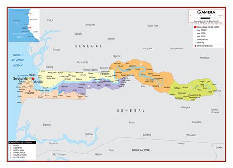 Large detailed political and administrative map of Gambia with roads ...