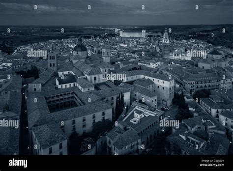 Aerial view of Toledo town skyline with historical buildings at night ...