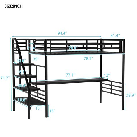 Metal Twin Loft Bed with Desk , Twin Size Loft Bed with Stairs and ...