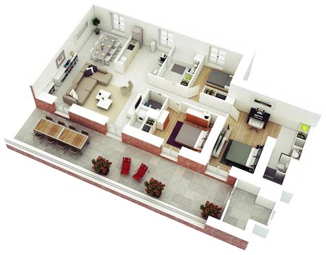 Top Drawing Family House 3 Bedroom House Floor Plan Design 3D Happy ...