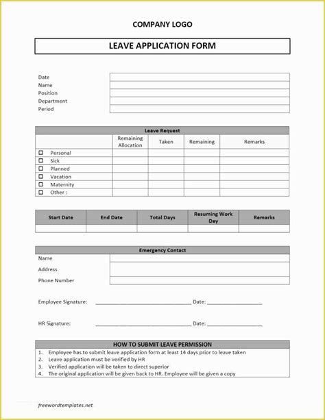 Leave Application form Template Free Download Of Leave Request form ...