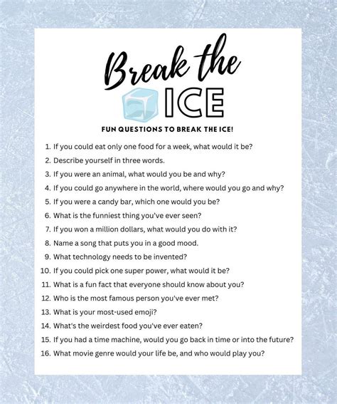 Printable Icebreaker Questions Conversation (Download Now) - Etsy