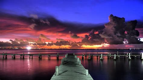 Download Wallpaper 1920x1080 Pier, Sunset, Sky, View Full HD 1080p HD ...