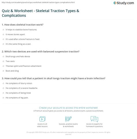 Quiz & Worksheet - Skeletal Traction Types & Complications | Study.com