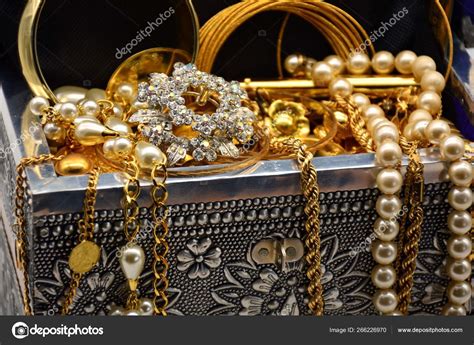 Treasure Chest Full Jewels Jewelry Pearls Gold Stock Photo by ...