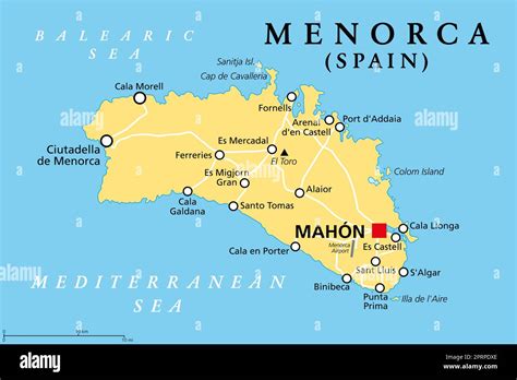 Menorca, or Minorca, political map, with capital Mahon or Port Mahon ...