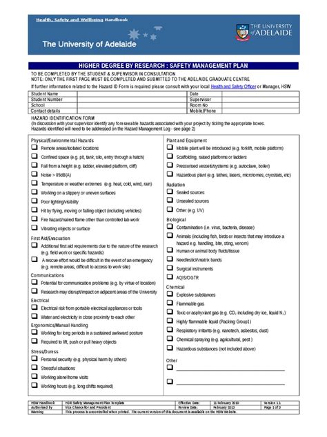 Safety Improvement Plan Template