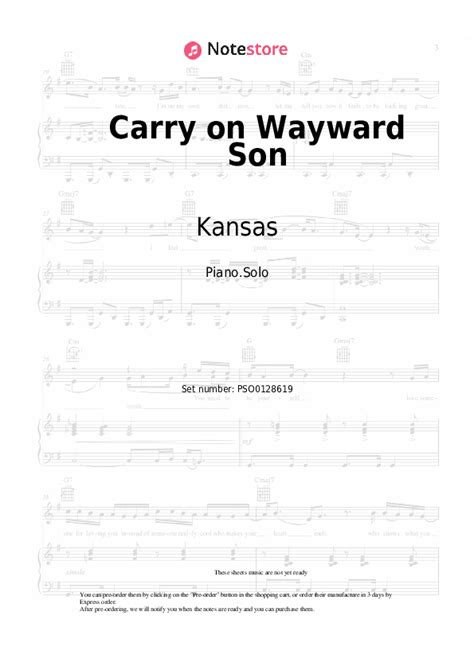 Carry on Wayward Son piano sheet music Kansas in Note-Store.com | Piano ...