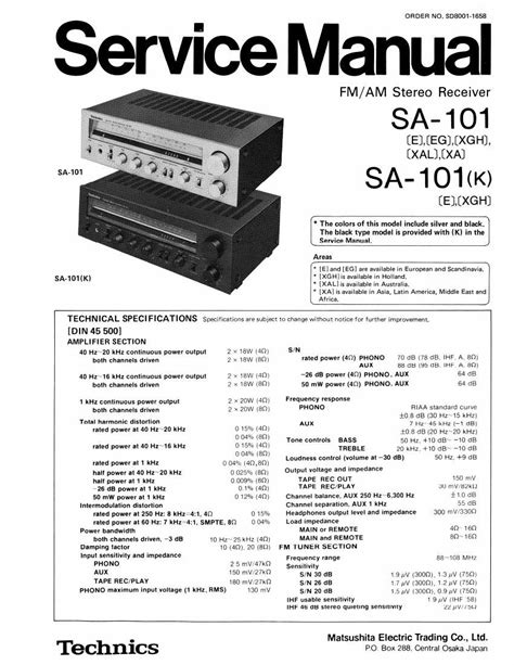 Free Audio Service Manuals - Free download Technics SA 101 Service Manual