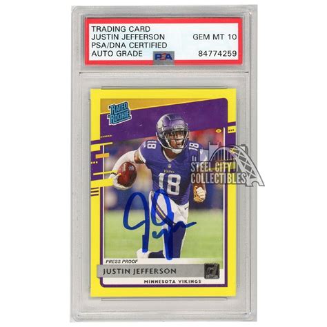 Justin Jefferson 2020 Panini Donruss Rated Rookie Press Proof Yellow ...