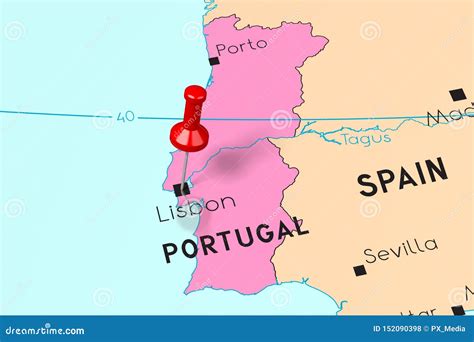 Portugal, Lisbon - Capital City, Pinned on Political Map Stock ...