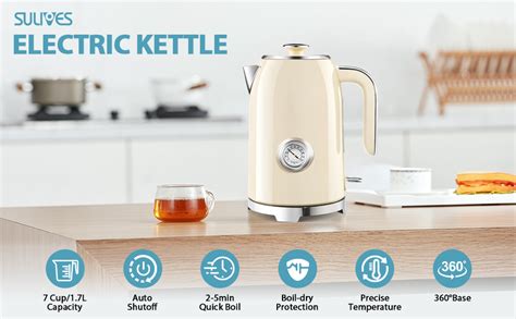 Cream Electric Kettles with Fast Boil, Sulives Retro Cordless Kettle ...