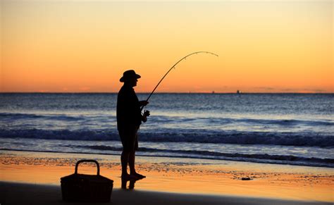 Beach Fishing at Sunset - Queensland Australia