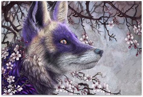 Amazon.com: Bvkilrvc Frameless Oil Painting on Canvas Purple Fox Peach ...