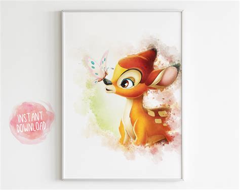 Bambi Watercolor Printable Art Disney Poster Disney | Etsy