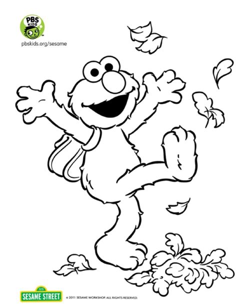 Elmo Playing in the Leaves Coloring Page |… | PBS KIDS for Parents