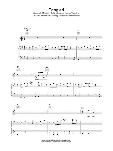 Tangled by Maroon 5 Sheet Music for Piano, Vocal & Guitar Chords at ...