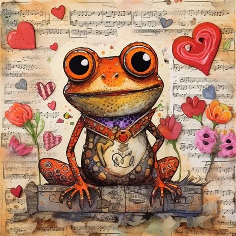 Whimsical Valentine Music Frog Art Free Stock Photo - Public Domain ...