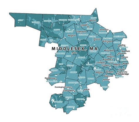 Massachusetts Middlesex County Vector Map Digital Art by Frank Ramspott ...